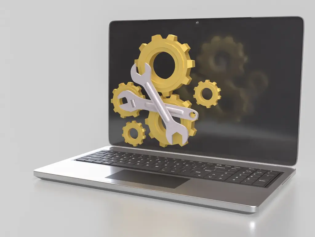 laptop gear fix repair concept 3d rendering